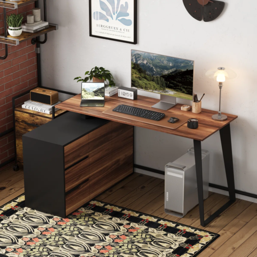 61.2”+Wide+Corner+L-Shaped+Computer+Desk+With+3+Drawers-1263019584