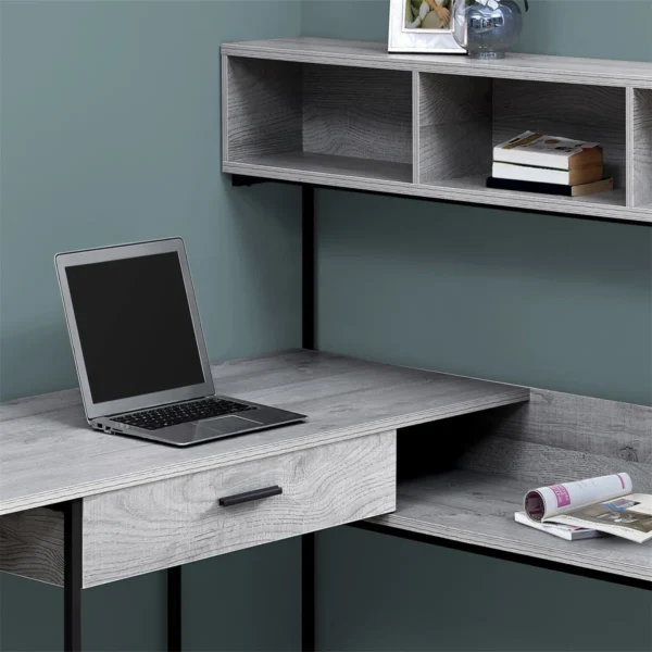 Computer Desk, Home Office, Corner, Storage Drawers, L Shape,Brown Laminate, Black Metal - Image 3