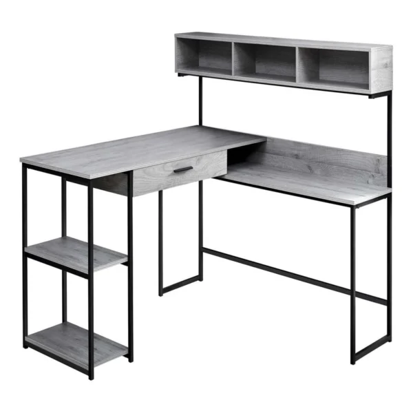 Computer Desk, Home Office, Corner, Storage Drawers, L Shape,Brown Laminate, Black Metal - Image 2