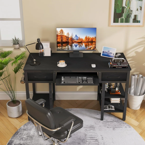 Computer+Desk+With+Keyboard+Tray,+Computer+Desks+With+Fabric+Drawers+&+Storage+Shelves+For+Home,+Office (1)