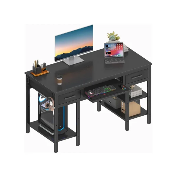 Computer Desk With Keyboard Tray, Computer Desks With Fabric Drawers & Storage Shelves For Home, Office - Image 4