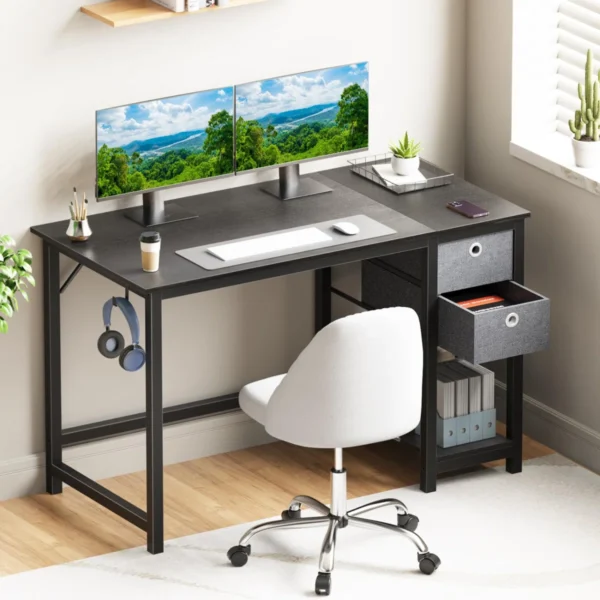 Computer Desk With Storage Drawers, Small Office Desk Modern Simple Study Writing Table For Home Bedroom - Image 2