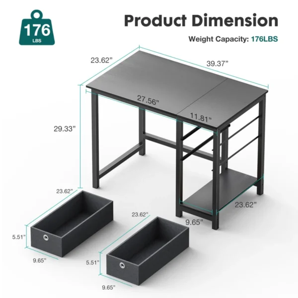 Computer Desk With Storage Drawers, Small Office Desk Modern Simple Study Writing Table For Home Bedroom - Image 4