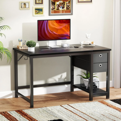 Computer+Desk+With+Storage+Drawers,+Small+Office+Desk+Modern+Simple+Study+Writing+Table+For+Home+Bedroom,+Spacious+40X24+Desktop+With+2-Tier+Drawer,+Black