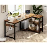 L Shaped Computer Desk, 48 Inch Small Corner Desk With Storage Shelves & PC Stand, Reversible Gaming Desk For Bedroom