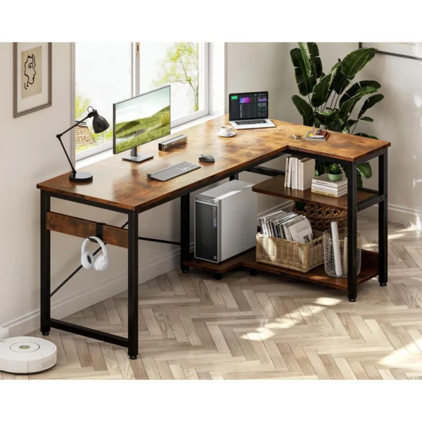 L Shaped Computer Desk, 48 Inch Small Corner Desk With Storage Shelves & PC Stand, Reversible Gaming Desk For Bedroom