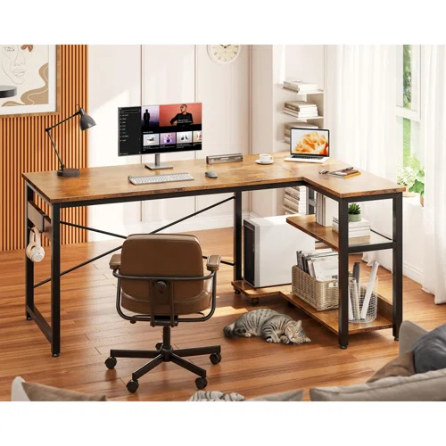 L Shaped Computer Desk, 48 Inch Small Corner Desk With Storage Shelves & PC Stand, Reversible Gaming Desk For Bedroom - Image 4
