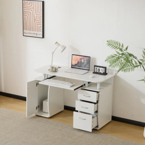 White+Computer+Desk+With+Drawers