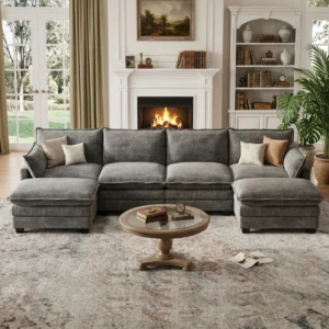 116.5" U Shaped Modular Sofa, Comfy Sectional Couch with Moveable Ottoman for Living Room
